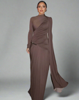 Patchwork Pleated Long Dress with Turtleneck