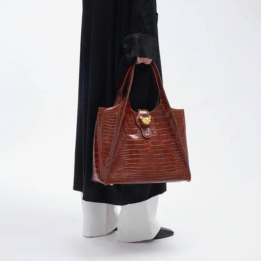 Crocodile Pattern Leather Messenger Bag Luxury Commuter