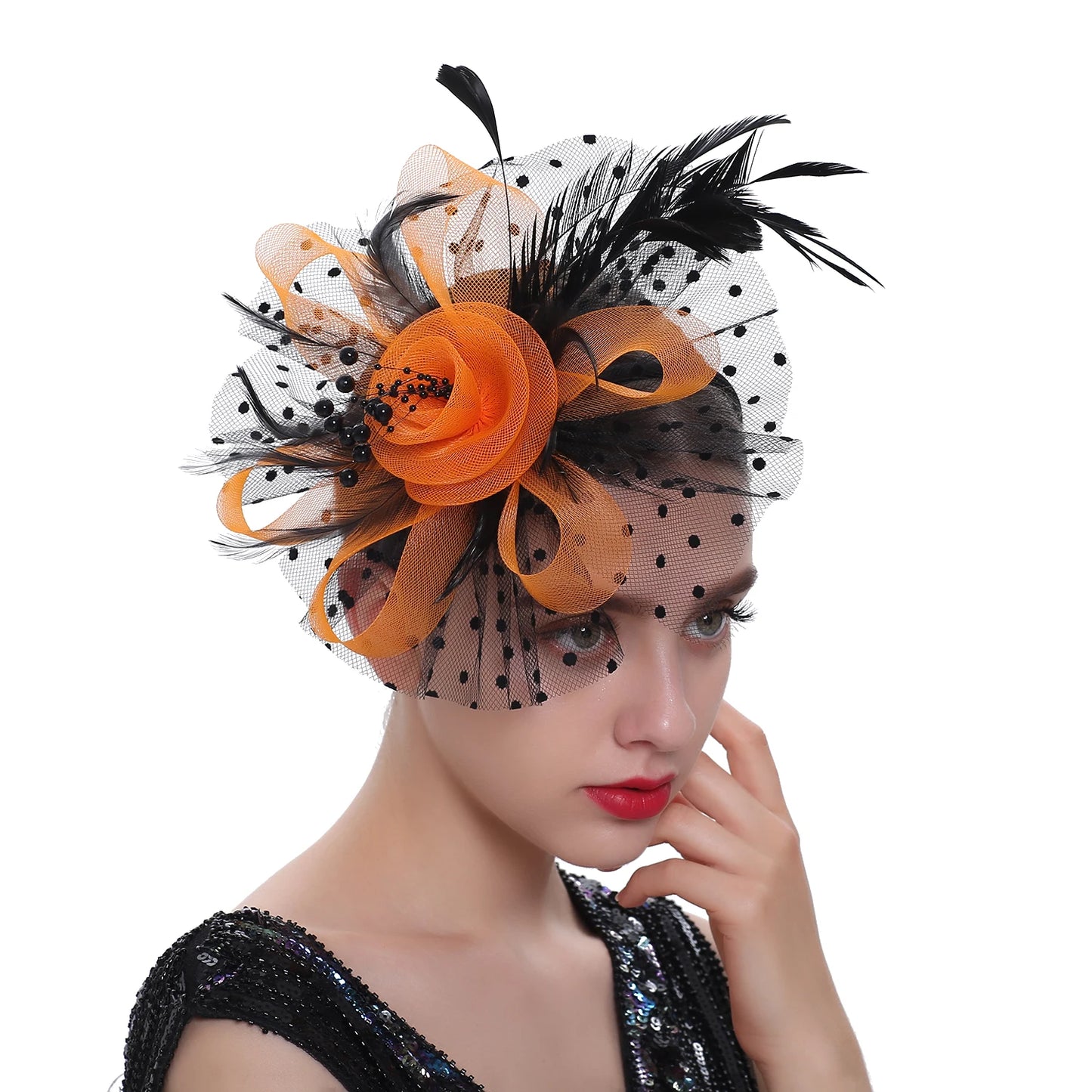 Vintage Feather Flower Fascinator Hat & Headband