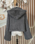 Luxurious Rabbit Fur Knit Hooded Coat