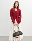 Detachable Bow & Lace Knit Cardigan for Women