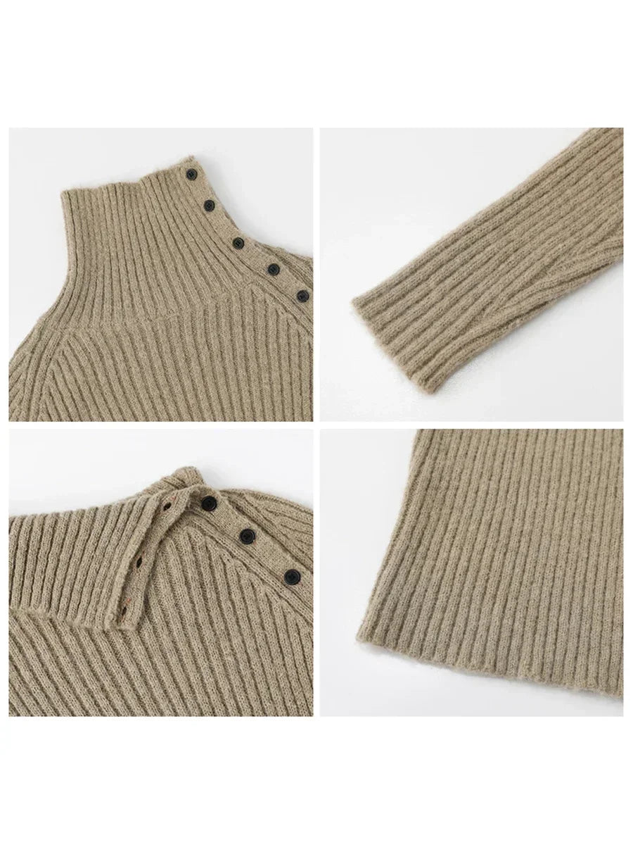 Slanted Collar Knit Sweater Loose Autumn Jumper Loran