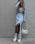 Solid Knit 2-Piece Bodycon Skirt Outfit