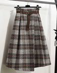 Irregular Hem Wool-Blend Plaid Midi Skirt