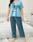 Plus size short-sleeved crew neck set pajamas