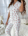 2-Piece Cherry Print Pajamas with Lace Trim.