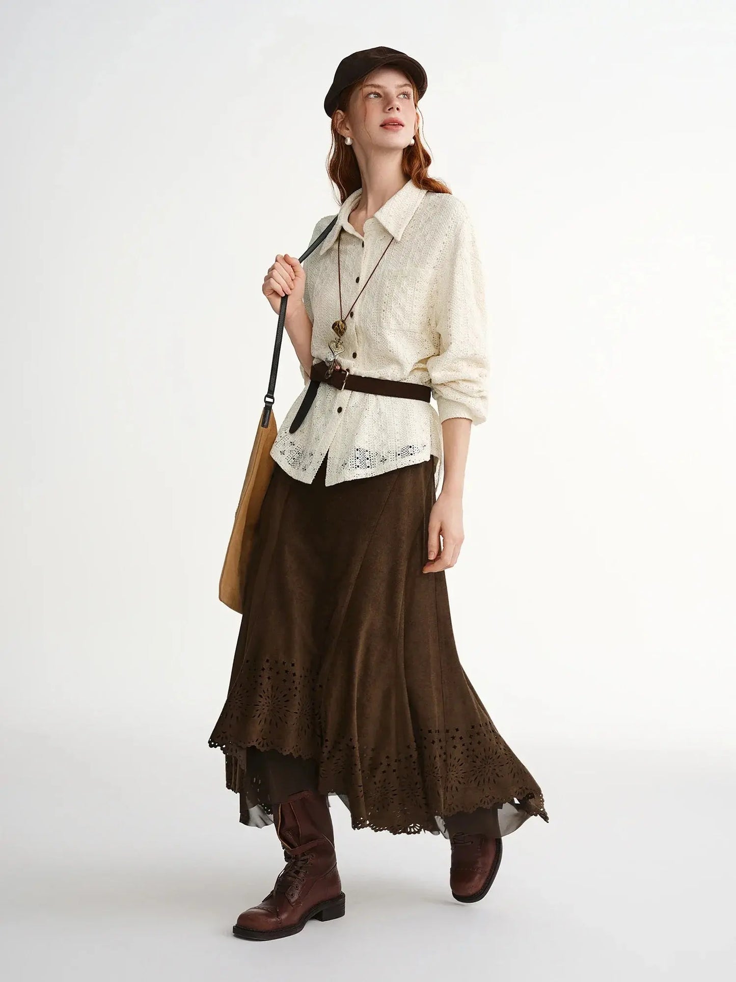 Exquisite Plus-Size Cut-Out Velvet Midi Skirt LORAN STORE