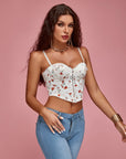 Sexy Women Vest Floral Print Fishbone Detail Cami Cropped