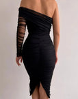 Mesh Midi Dress Fold Sexy Slim Cocktail