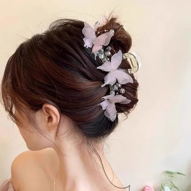 Elegant Butterfly Pearl Hair Claw Clip Sweet Hair Accessory