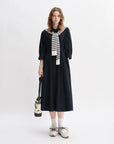 Autumn Vertical Stripe Pleated Shirt Dress with Belt