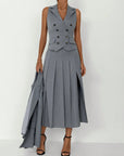 3-Piece Women's Business Suit: Vest, Pleated Skirt & Jacket