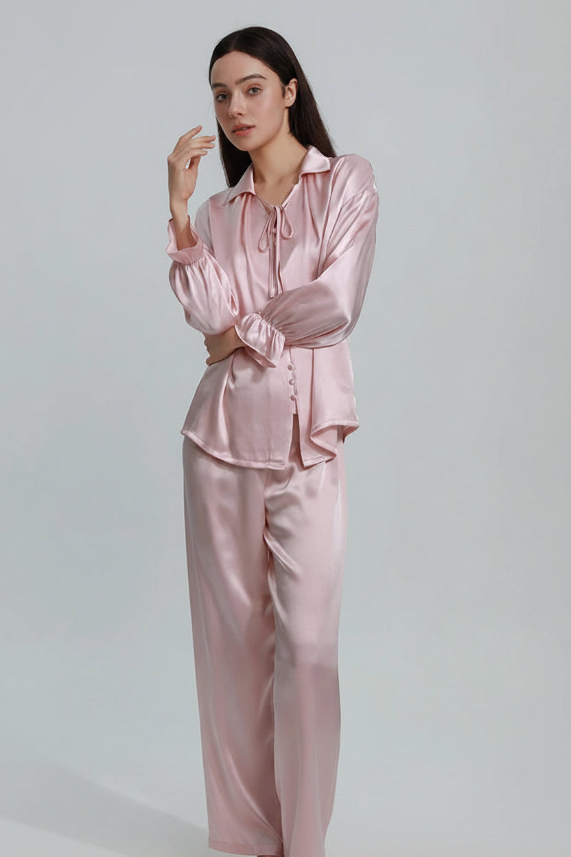 FIMTAIRAH 6A 19MM 100% Mulberry Silk Pajamas Sexy Women's Long SleeveTrousers Silk Casual Fashion Loose Home wear Loran