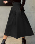 Solid Color Elegance: Slimming High-Waist Skirt with Bow Detail