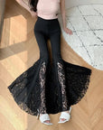 Gothic Black Lace Flare Pants - See-Through Mesh Trousers