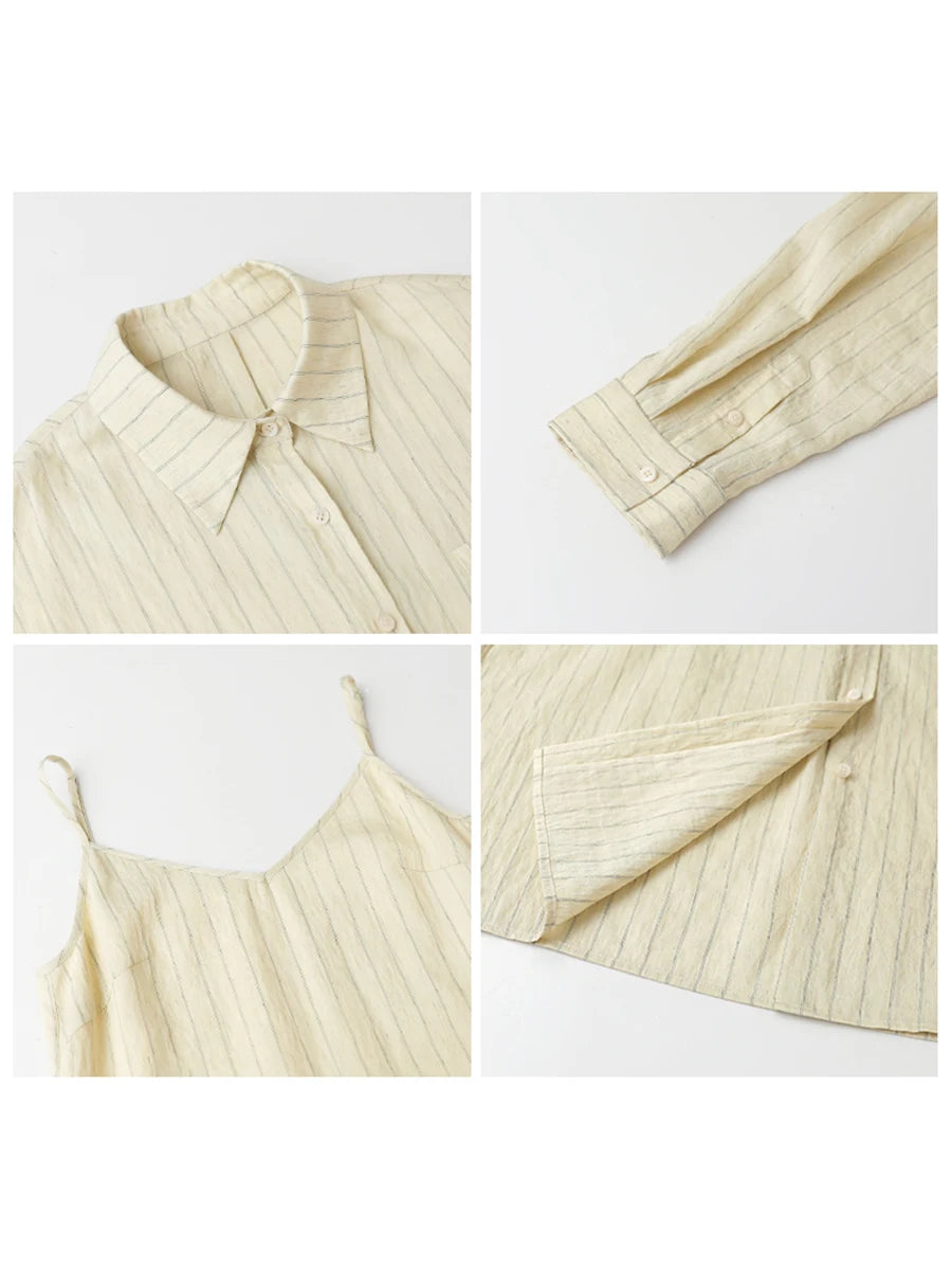 CHIC VEN Women Dress Sets Stripe Shirt Loose Casual Long Sleeve Sunscreen Blouses Camisole V-neck Dresses Spring Autumn 2025 Loran