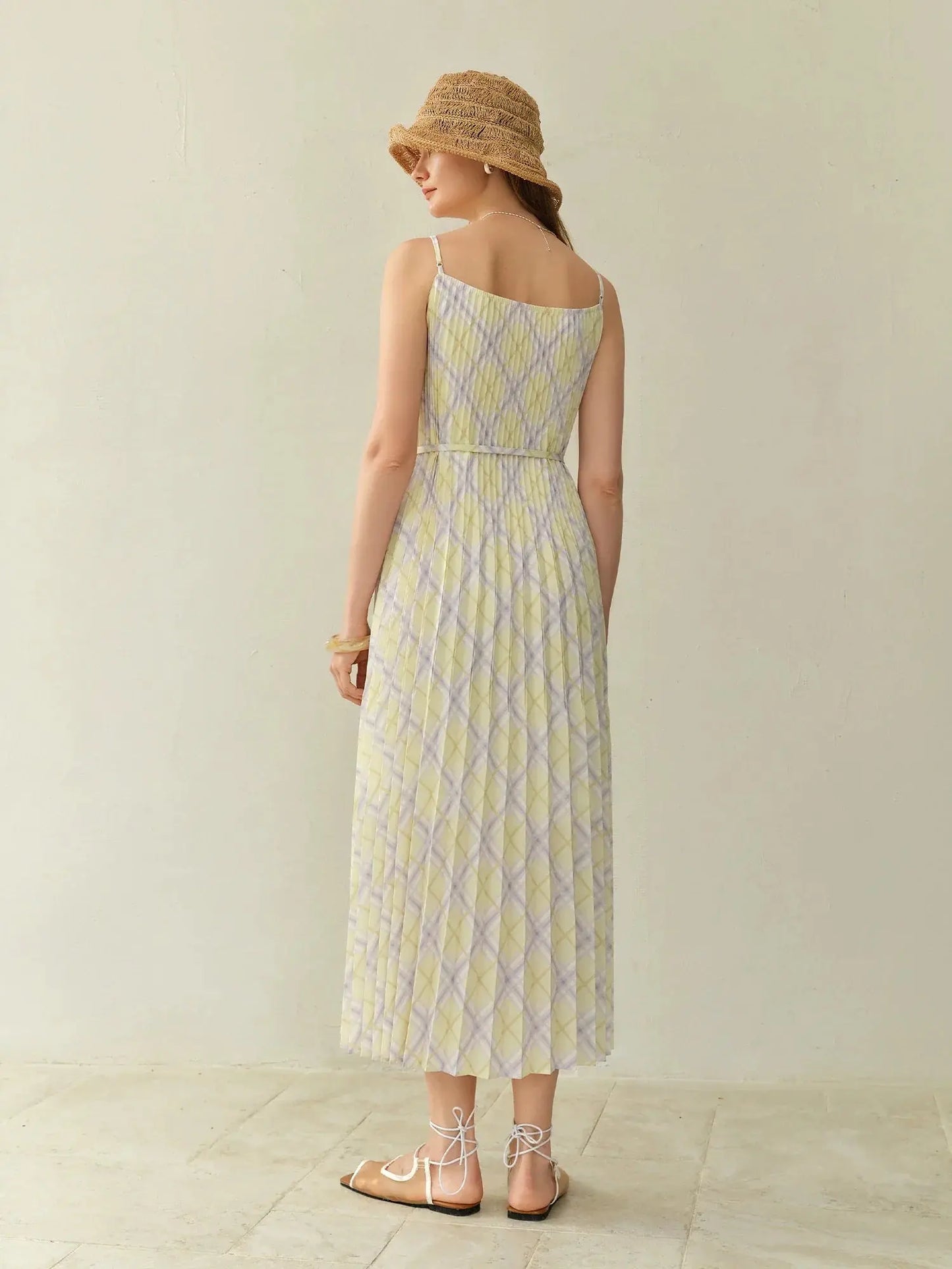Plus-Size Rhombus Check Strappy Dress LORAN STORE