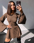 Chic Mini Dress: Flare Sleeves for Fall Nights