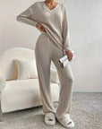 Women's Ribbed Knit Set - V-Neck Sweater & Pants
