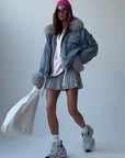 Light Blue Denim & Fur Winter Coat