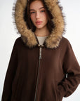 Chic Plus Size Jacket with Detachable Fur Hood