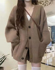 Casual V-Neck Long Sleeve Sweater Coat for Female Style