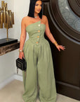 Button Detail Wide Leg Jumpsuit