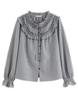 Sweet French Style Ruffled Plaid Shirt for Women