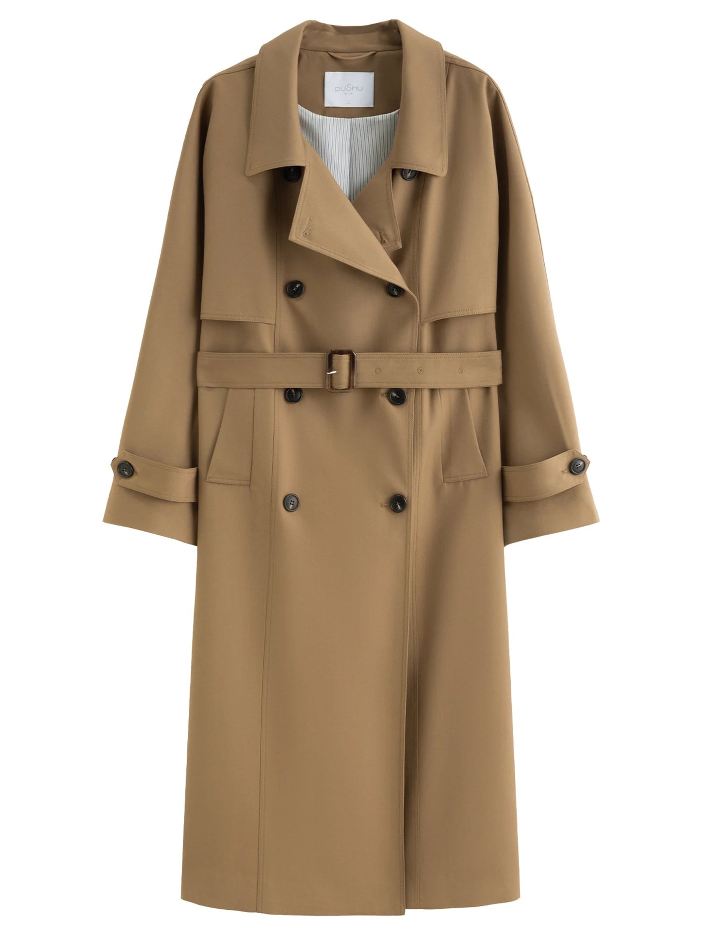 Women’s Khaki Double-Breasted Trench Coat Classic Long Fit Loran