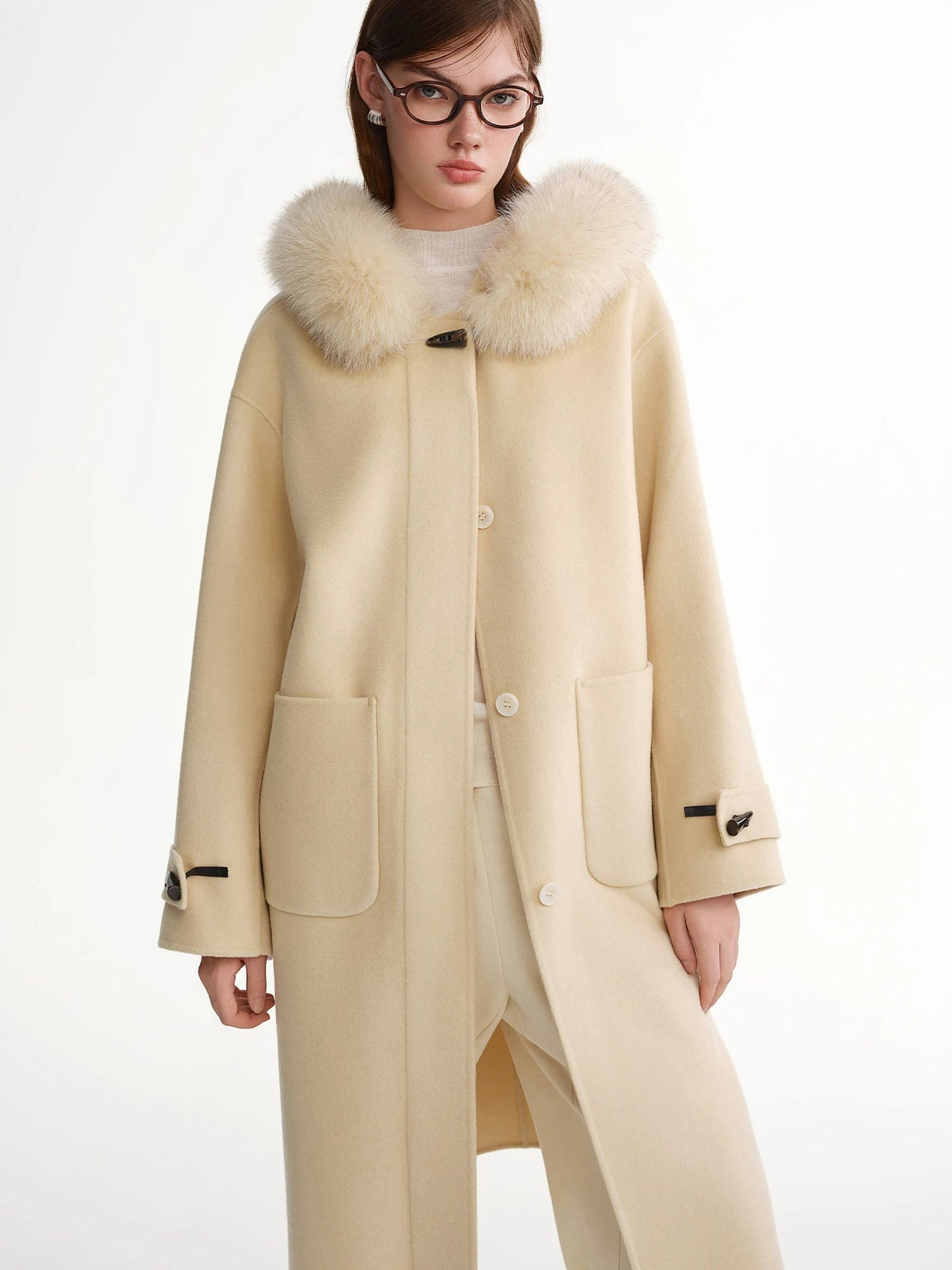 Plus Size Fox Fur Collar Wool Overcoat Luxury Winter Coat Loran