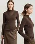 Elegant Sheer-Panel Turtleneck