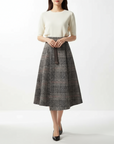 Irregular Hem Wool-Blend Plaid Midi Skirt