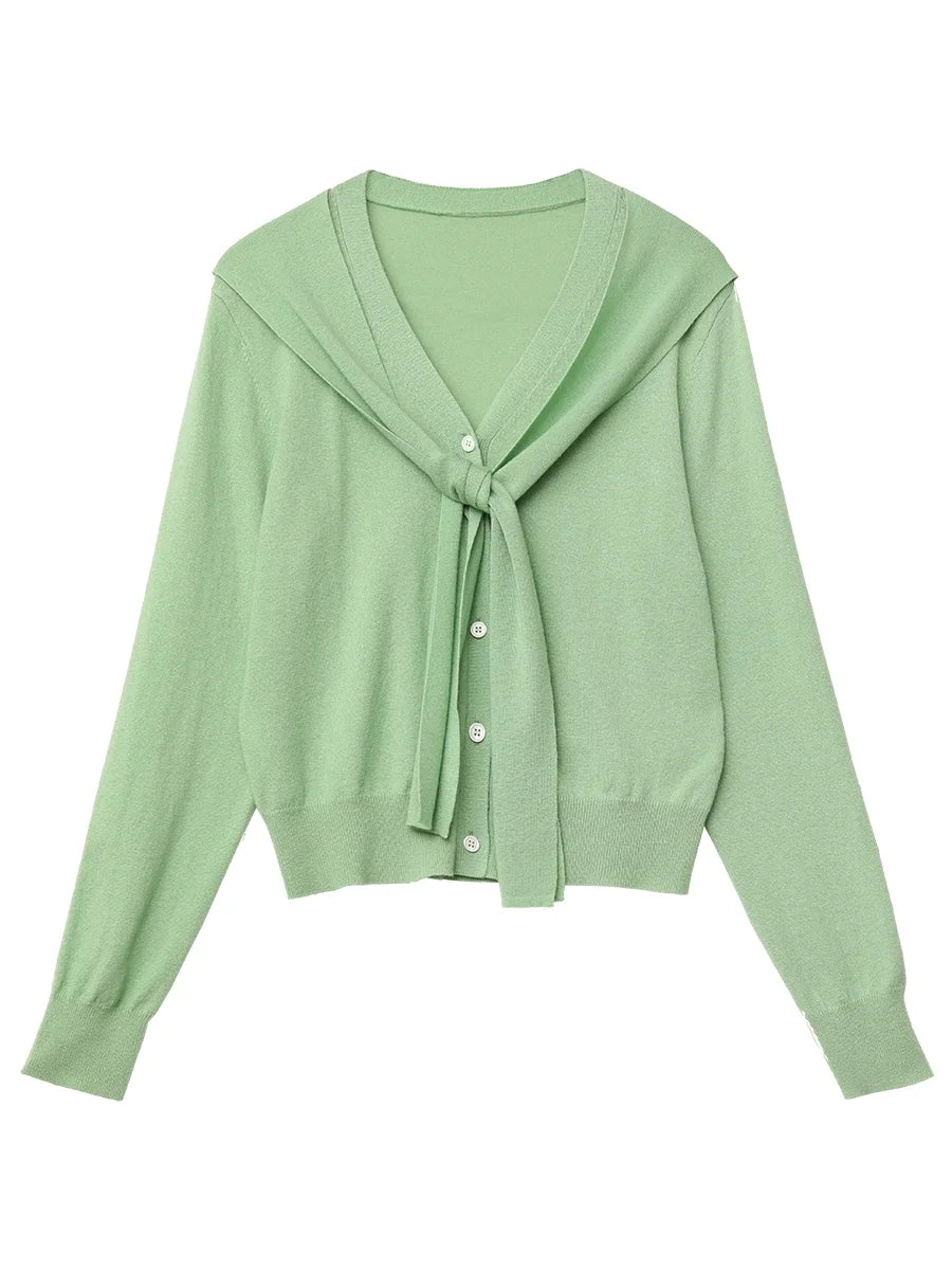 Women’s V-Neck Lace-Up Cardigan Loose Spring Knit Top Loran