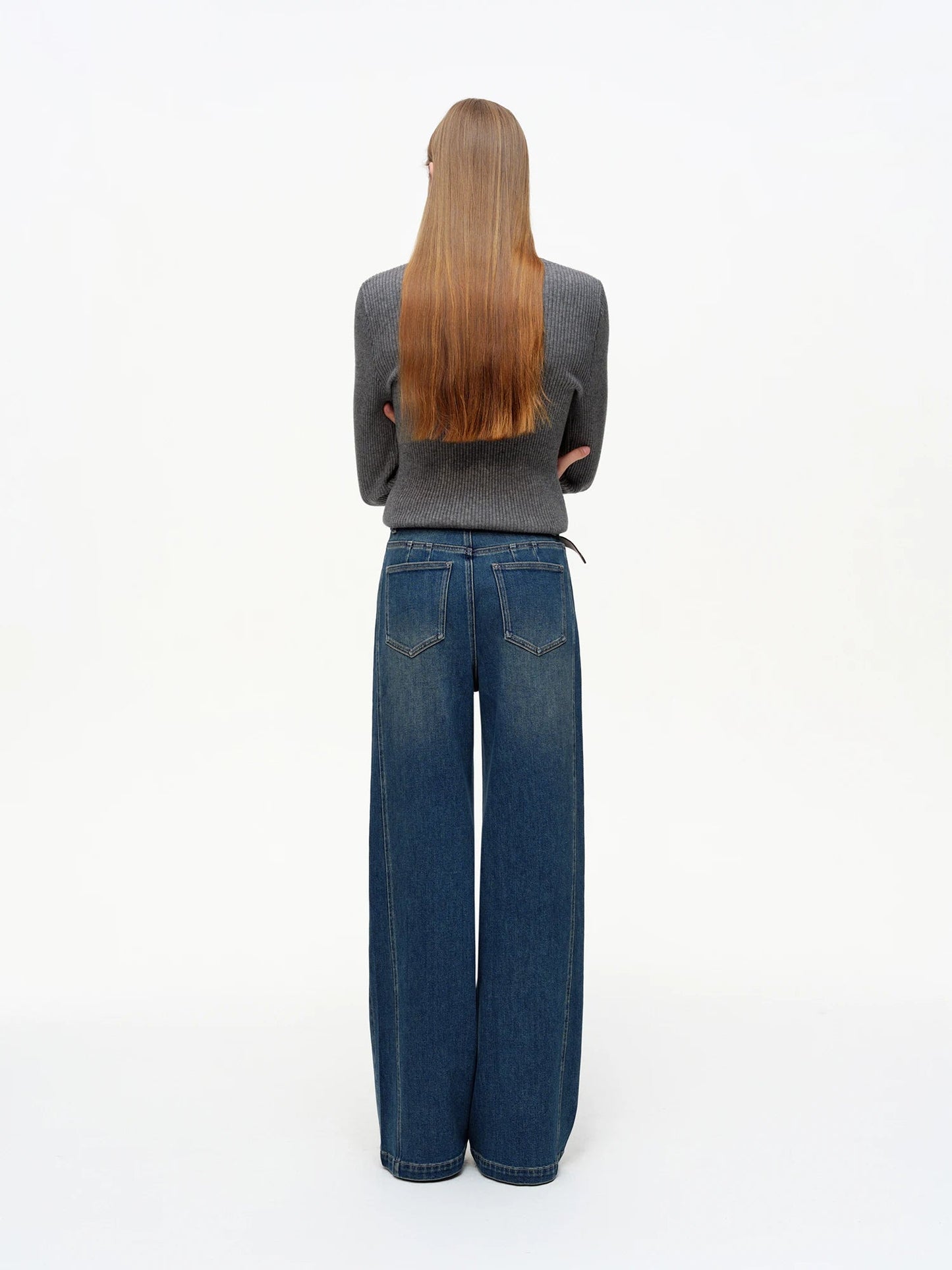 Vintage Straight-Leg Jeans Slim Fit Floor-Length Denim Loran