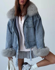 Light Blue Denim & Fur Winter Coat