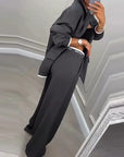The Power Set: Solid Button Blazer and Straight-Leg Pant Suit