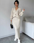 Knitted Cardigan Sweater & Skirt Two-Piece Suit