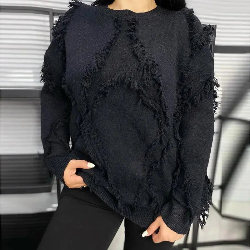 Patchwork Tassel Sweater for Women - Loran