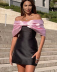 Elegant Bow Off-the-shoulder Satin Mini Dress