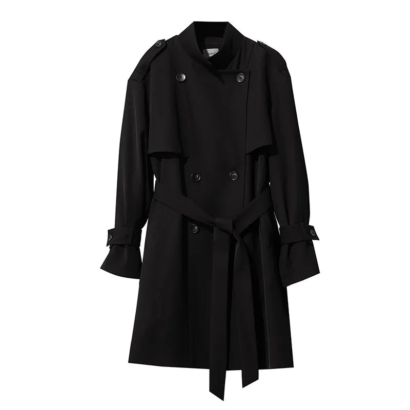 Amii Women's Trench Coat 2026 Spring New Commuter Drop Shoulder Sleeve Double-breasted Coat Women's Loose With Belt Top 12641029 Loran