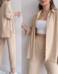 Casual Loose Shirt & Cropped Pants Set for Women