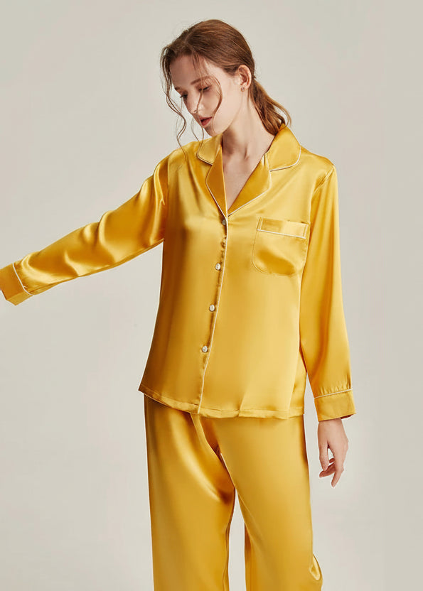 Fimtairah 19MM 6A 100% Silk Women Pajamas Nightshirt Pijama Women silk pajama Summer Spring 2 Pieces set long pant Loran