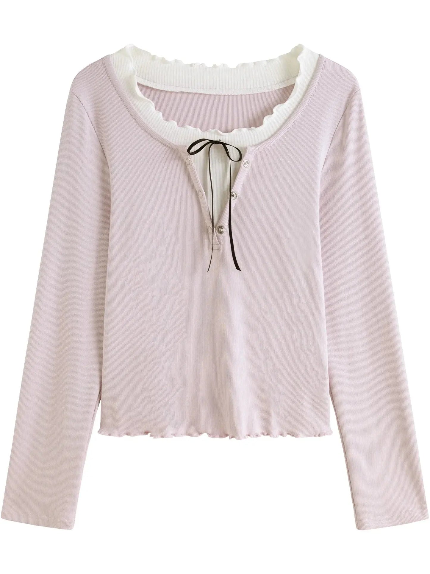 Sweet Ruffled Faux Two-Piece Knit Top (Plus Size) LORAN STORE