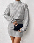 Long Sleeve High-Neck Midi Sweater Dress