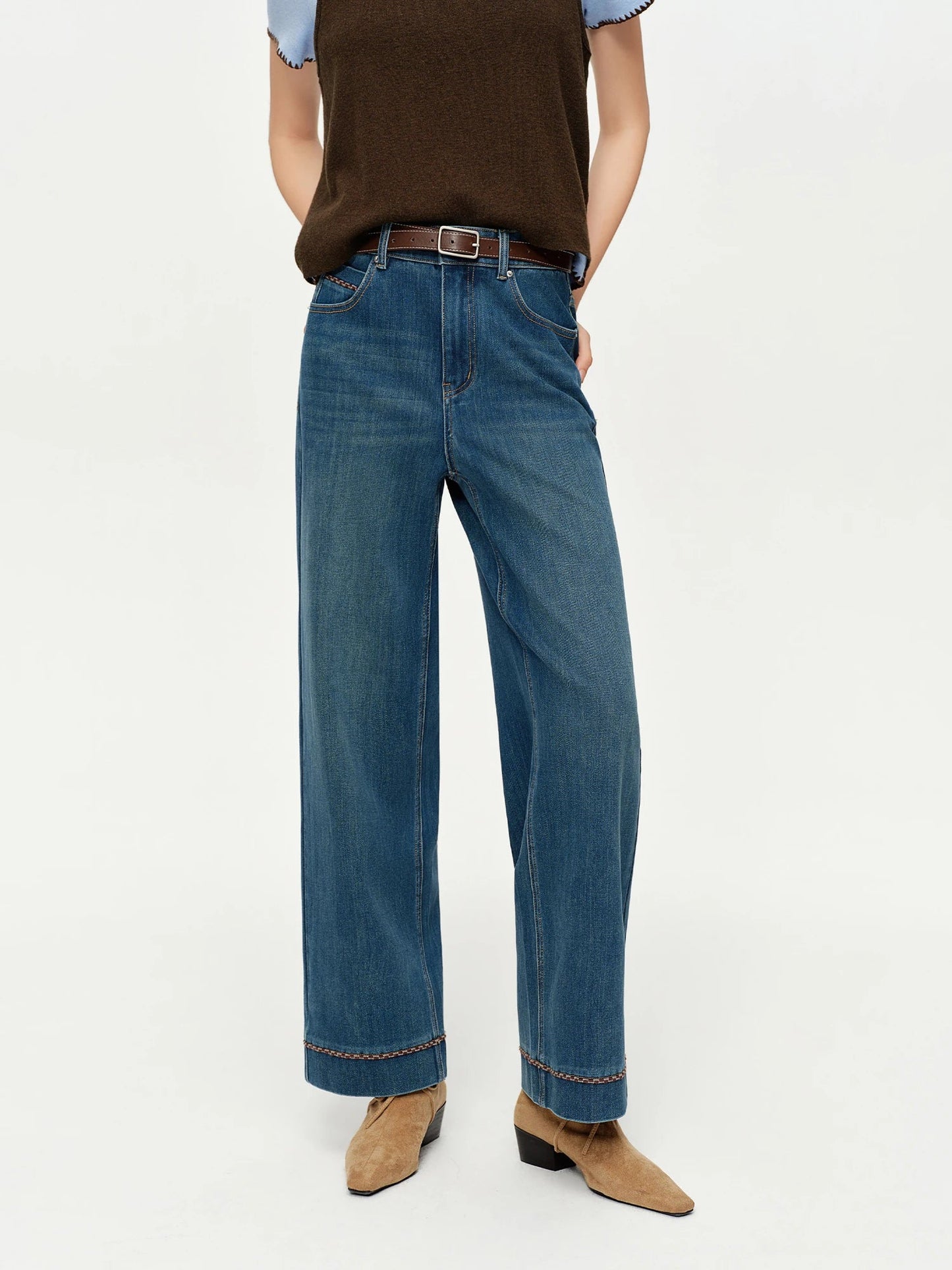 DUSHU Double-length Jeans Women High-waisted Slim-fit Classic Baguette Pants High Waist Elegant Office Lady Spring Trendy Loran