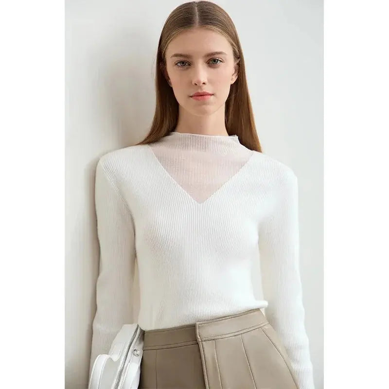 Elegant Sheer-Panel Turtleneck - Loran