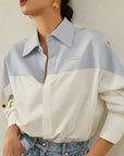 Contrast Patchwork Long-Sleeve Blouse
