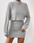 Long Sleeve High-Neck Midi Sweater Dress