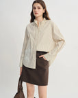 Plus Size French Style Striped Shirt with Lace Patch