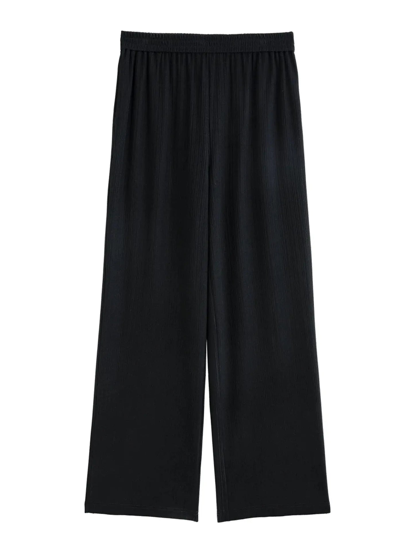Chic Minimalist Black Stretch Wide-Leg Summer Trousers - Loran